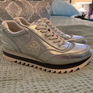 Silver Tory Burch Leather Sneakers